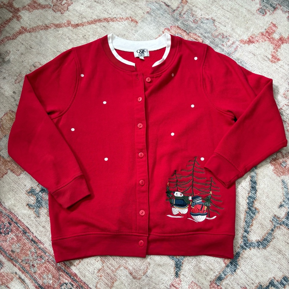 90s Style Country Christmas Cardigan Sweater Embroidered Snowman Polar Bear L
